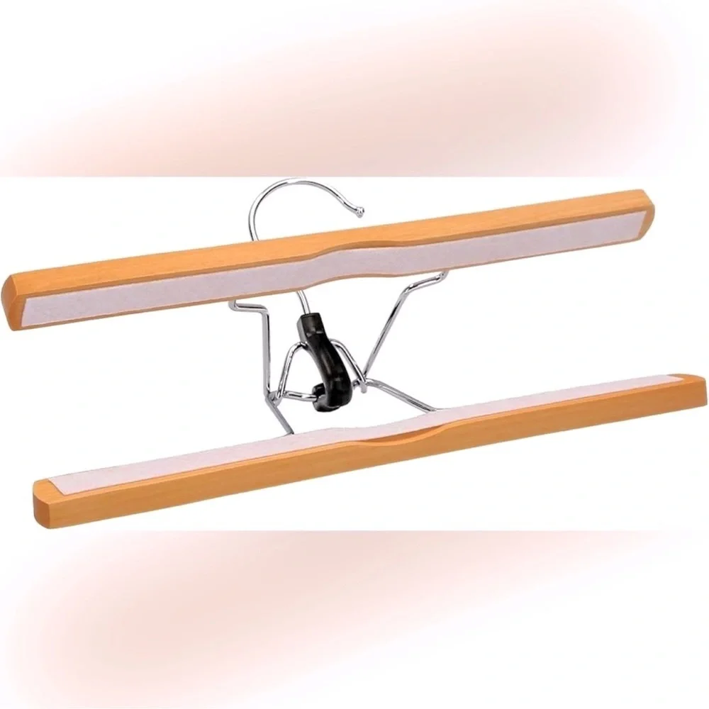 IKEA Wooden Pants & Skirts Hangers Set of 4 Wood Metal Clamp Pant & Skirt Hanger